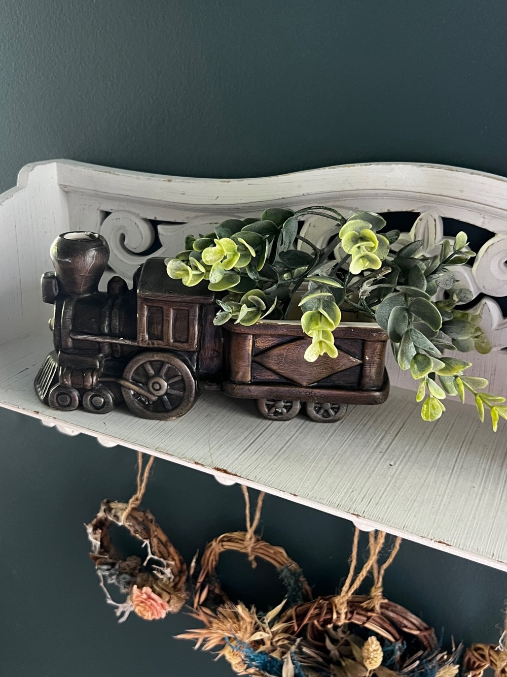 Vintage Ceramic Train Planter Rustic cottage neutral Farmhouse Decor